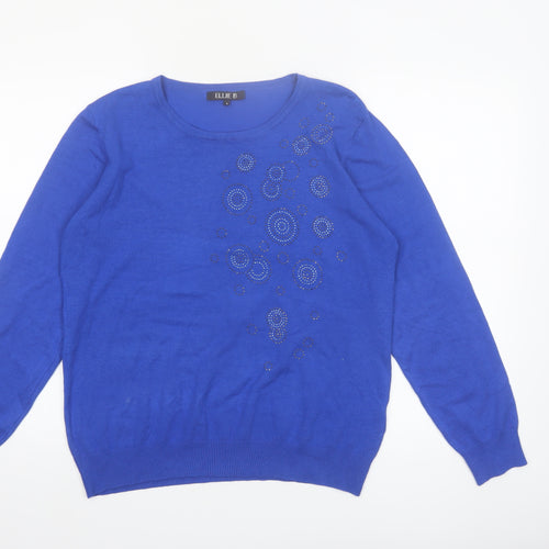 Ellie B Women's Blue Rhinestone Pullover Jumper L