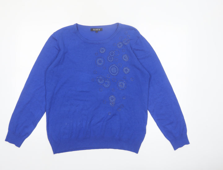 Ellie B Women's Blue Rhinestone Pullover Jumper L