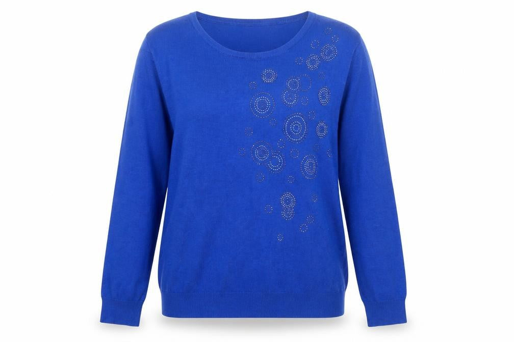 Front view of Ellie B Women's Blue Rhinestone jumper L