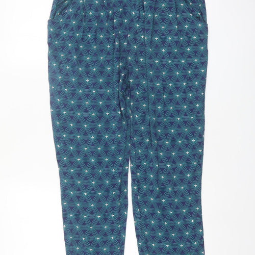 White Stuff Women’s Blue Geometric Drawstring Viscose Trousers Size 10