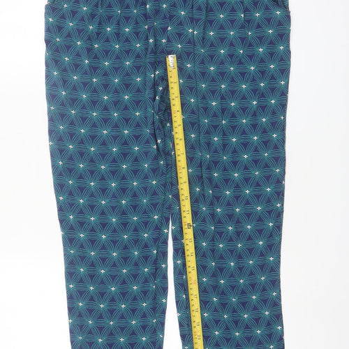 White Stuff Women’s Blue Geometric Drawstring Viscose Trousers Size 10