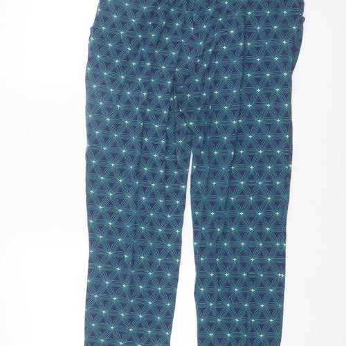 White Stuff Women’s Blue Geometric Drawstring Viscose Trousers Size 10