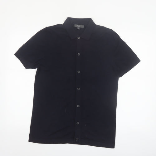 Marks and Spencer Men's Black Short Sleeve Collared Button Cardigan S
