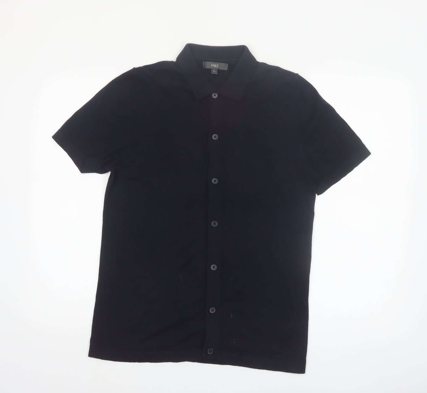 Marks and Spencer Men's Black Short Sleeve Collared Button Cardigan S