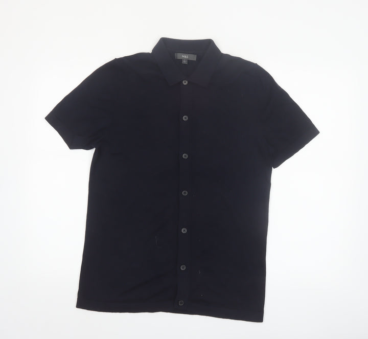 Marks and Spencer Men's Black Short Sleeve Collared Button Cardigan S