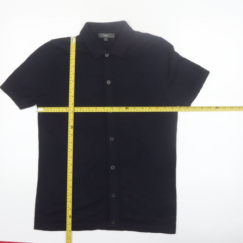 Marks and Spencer Men's Black Short Sleeve Collared Button Cardigan S