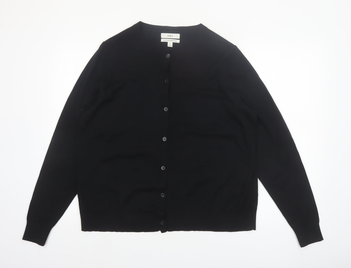 Marks and Spencer Women’s Black Merino Wool Long Sleeve Cardigan Size 18