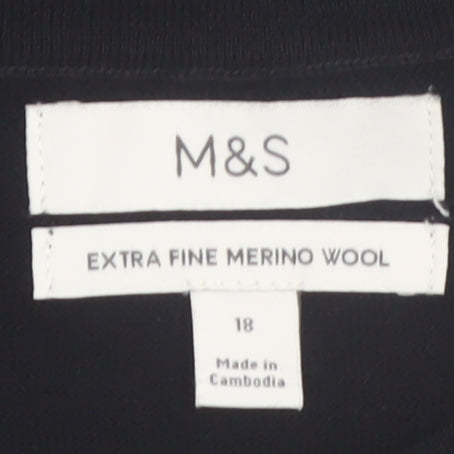 Marks and Spencer Women’s Black Merino Wool Long Sleeve Cardigan Size 18