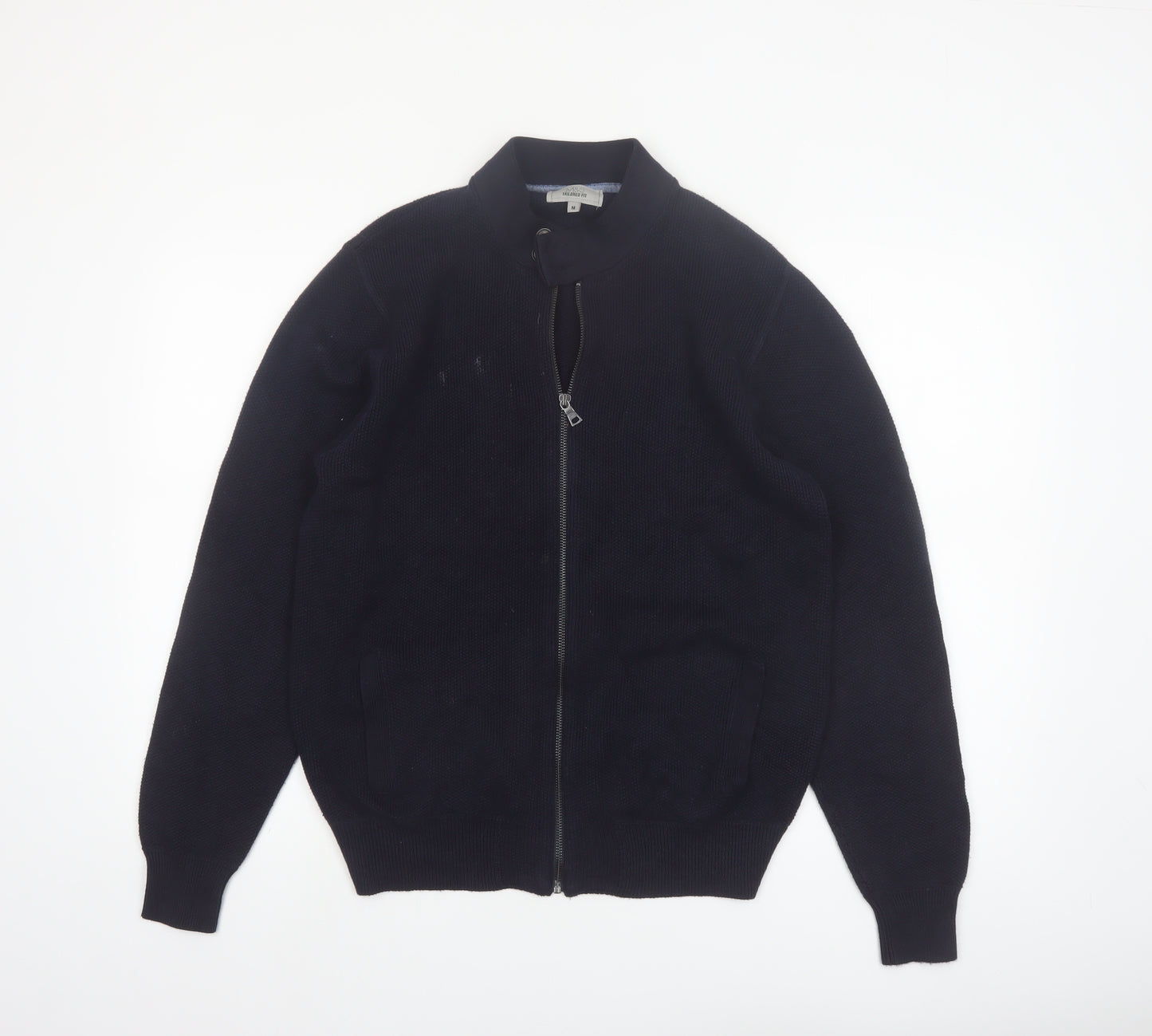 Marks and Spencer Men's Blue Full Zip Cotton Jumper M Tailored Fit