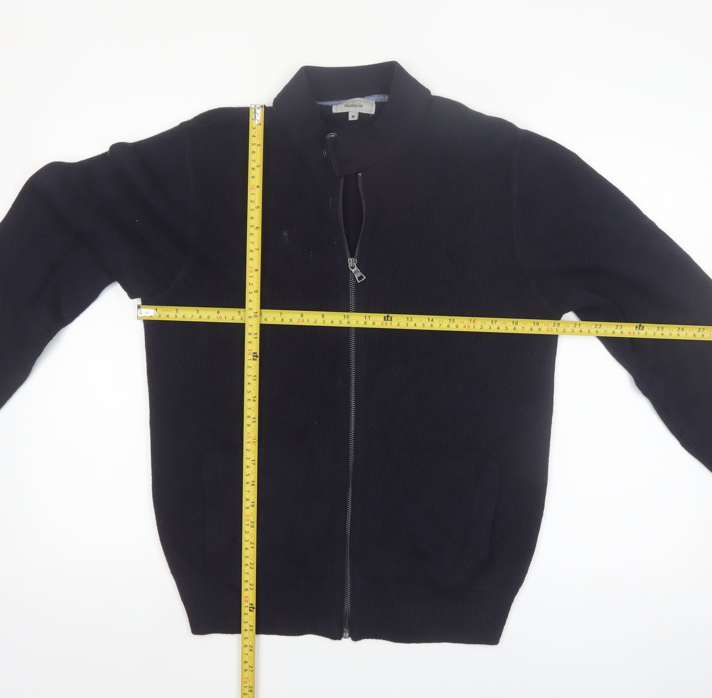 Marks and Spencer Men's Blue Full Zip Cotton Jumper M Tailored Fit