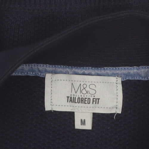 Marks and Spencer Men's Blue Full Zip Cotton Jumper M Tailored Fit