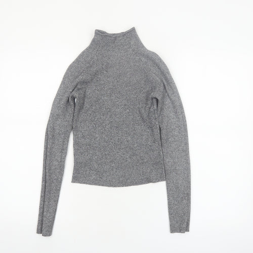 Bershka Women’s Grey Mock Neck Slim Fit Knit Jumper Size 12