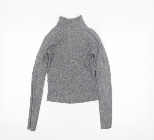 Bershka Women’s Grey Mock Neck Slim Fit Knit Jumper Size 12
