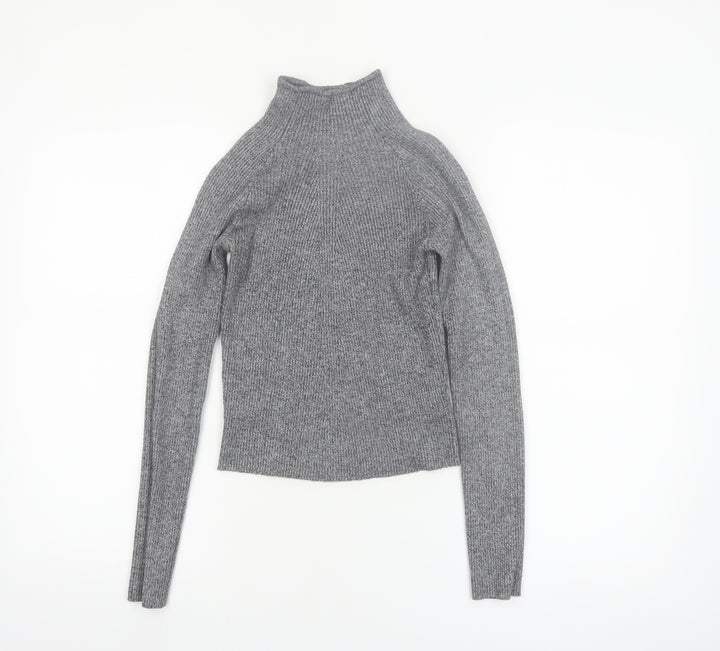 Bershka Women’s Grey Mock Neck Slim Fit Knit Jumper Size 12