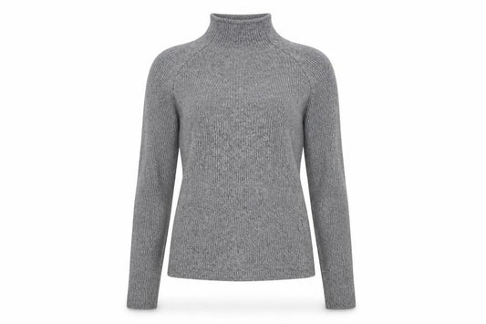Front view of Bershka Women’s Grey Mock Neck Slim Fit Knit Jumper, size UK 12