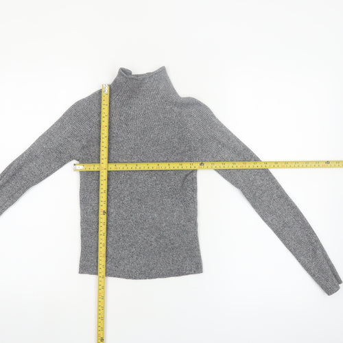 Bershka Women’s Grey Mock Neck Slim Fit Knit Jumper Size 12