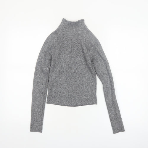 Bershka Women’s Grey Mock Neck Slim Fit Knit Jumper Size 12