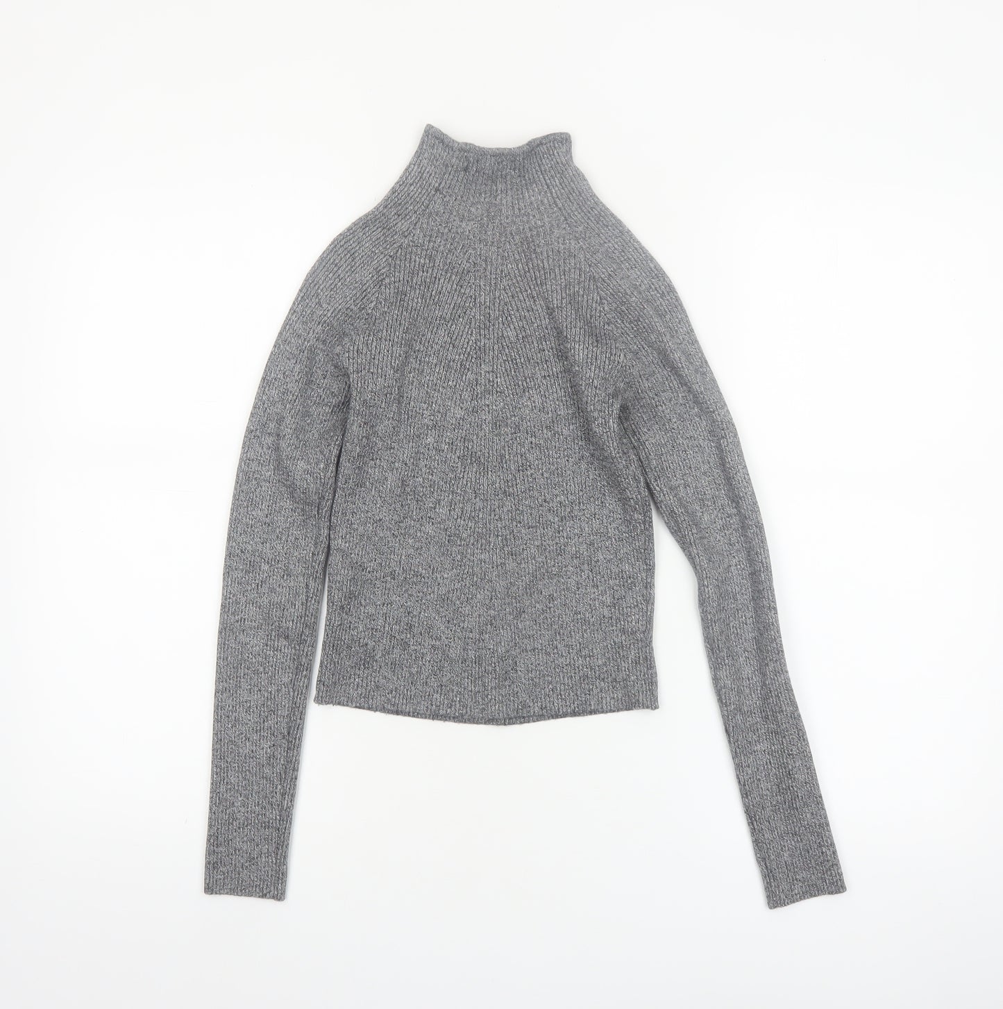 Bershka Women’s Grey Mock Neck Slim Fit Knit Jumper Size 12