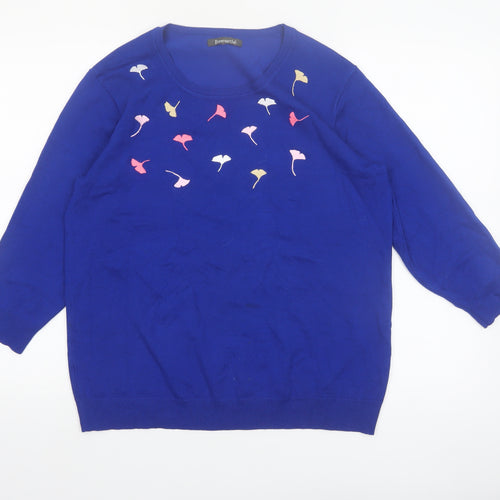 Bonmarché Women Royal Blue Floral Jumper Size 18 Viscose Blend