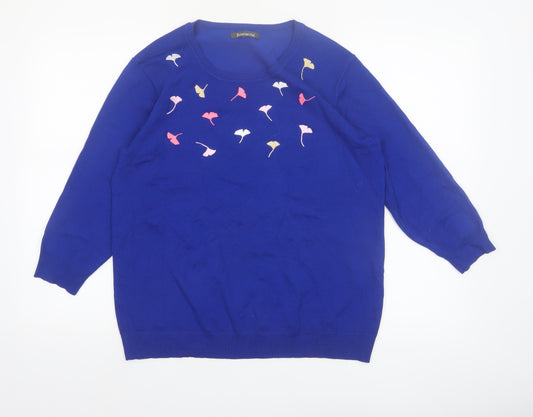 Bonmarché Women Royal Blue Floral Jumper Size 18 Viscose Blend