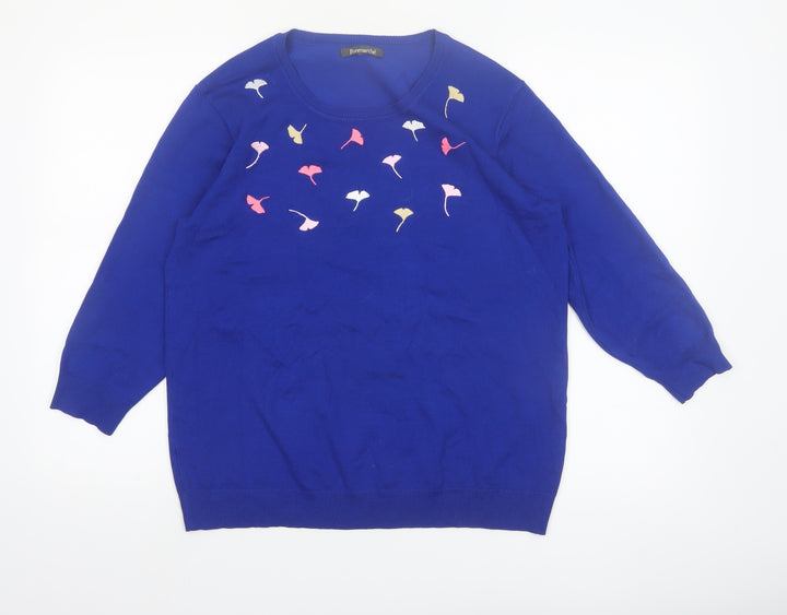 Bonmarché Women Royal Blue Floral Jumper Size 18 Viscose Blend