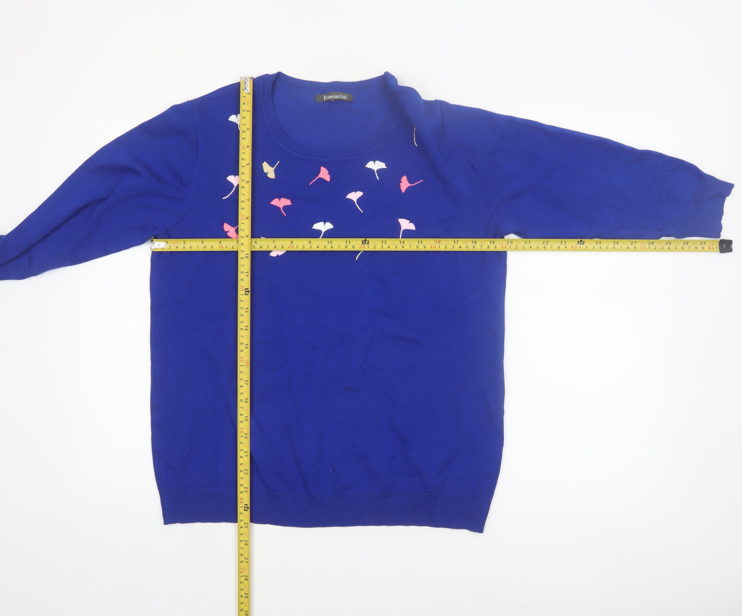 Bonmarché Women Royal Blue Floral Jumper Size 18 Viscose Blend