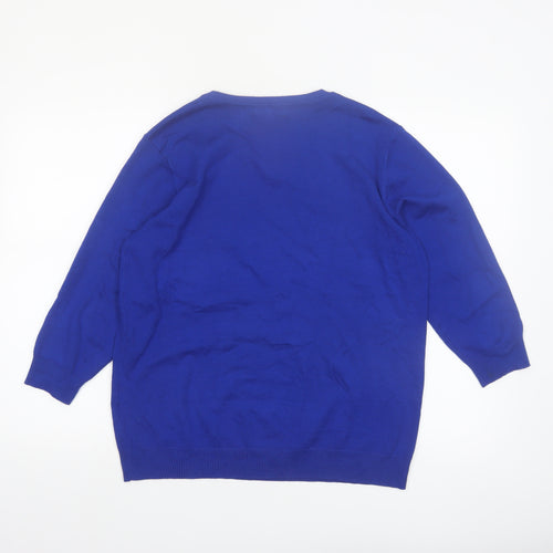 Bonmarché Women Royal Blue Floral Jumper Size 18 Viscose Blend