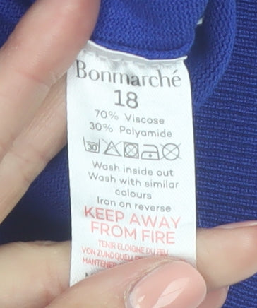 Bonmarché Women Royal Blue Floral Jumper Size 18 Viscose Blend