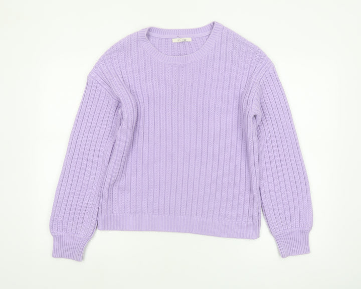 White Stuff Womens Purple Crew Neck Chunky Knit Jumper Size 14