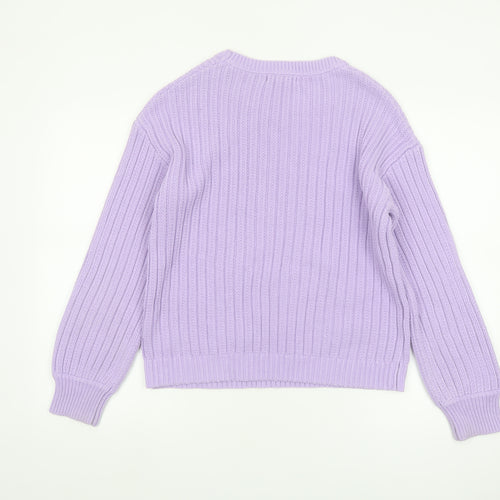 White Stuff Womens Purple Crew Neck Chunky Knit Jumper Size 14