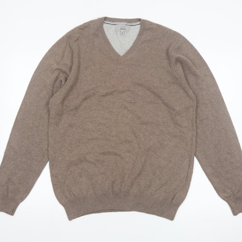 Marks and Spencer Men’s Brown Cotton V-Neck Jumper M Regular Fit