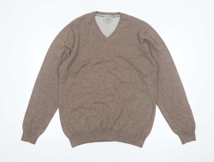 Marks and Spencer Men’s Brown Cotton V-Neck Jumper M Regular Fit