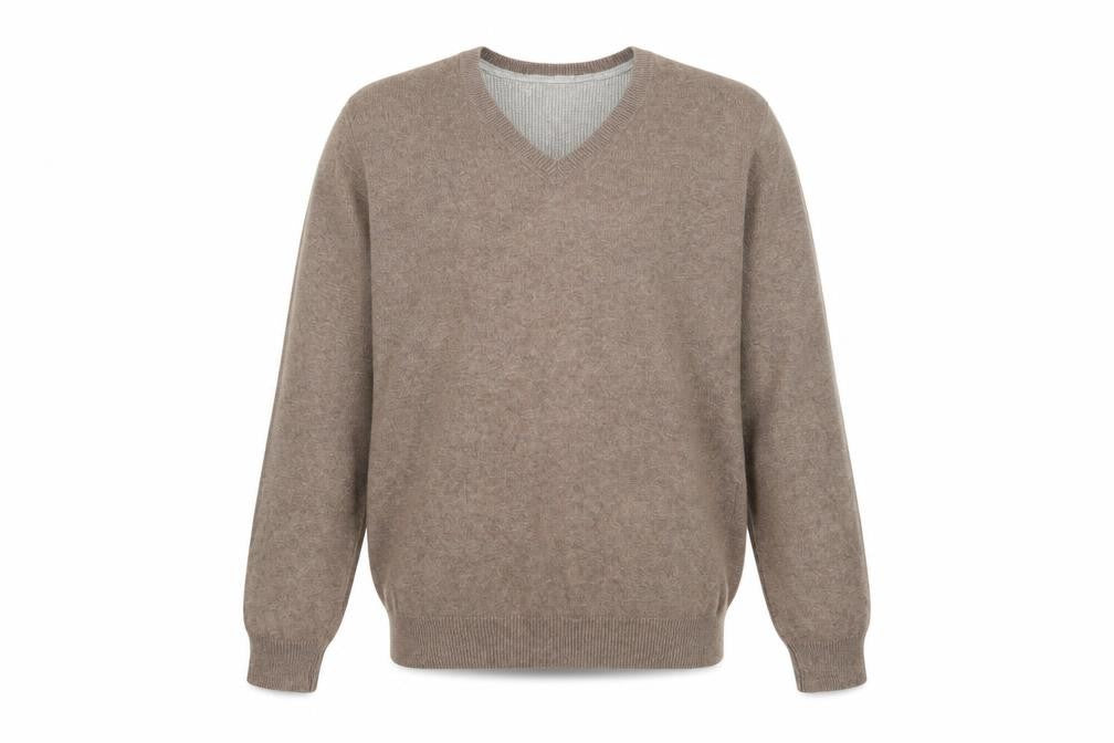 Front view of Marks & Spencer Men’s Brown Cotton V-Neck Jumper M Regular Fit