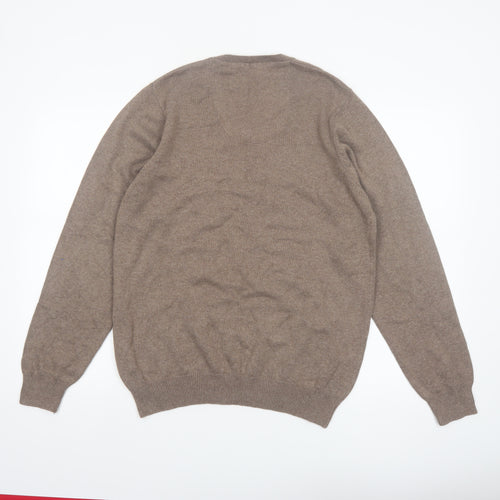 Marks and Spencer Men’s Brown Cotton V-Neck Jumper M Regular Fit