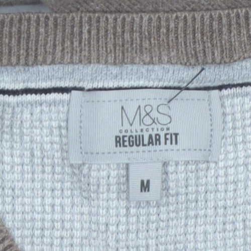 Marks and Spencer Men’s Brown Cotton V-Neck Jumper M Regular Fit