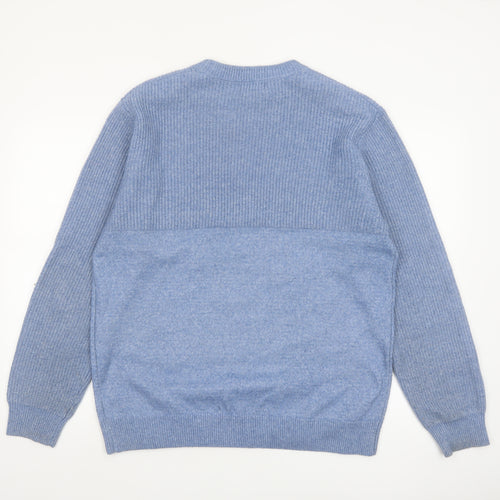 Easy Men Blue Crew Neck Knit Pullover Jumper Size L