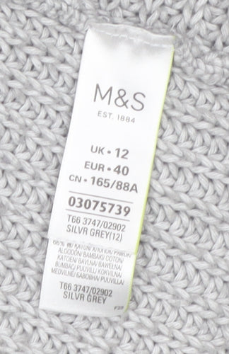Marks and Spencer Women’s Grey Cotton Blend Open Knit Cardigan UK 12