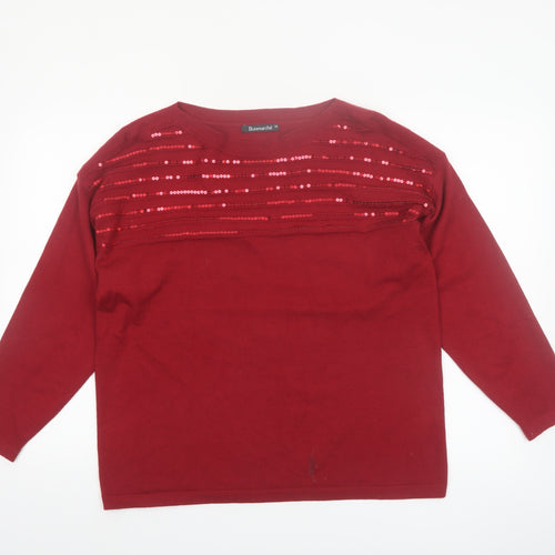 Bonmarché Women's Red Sequin Pullover Jumper Size 16
