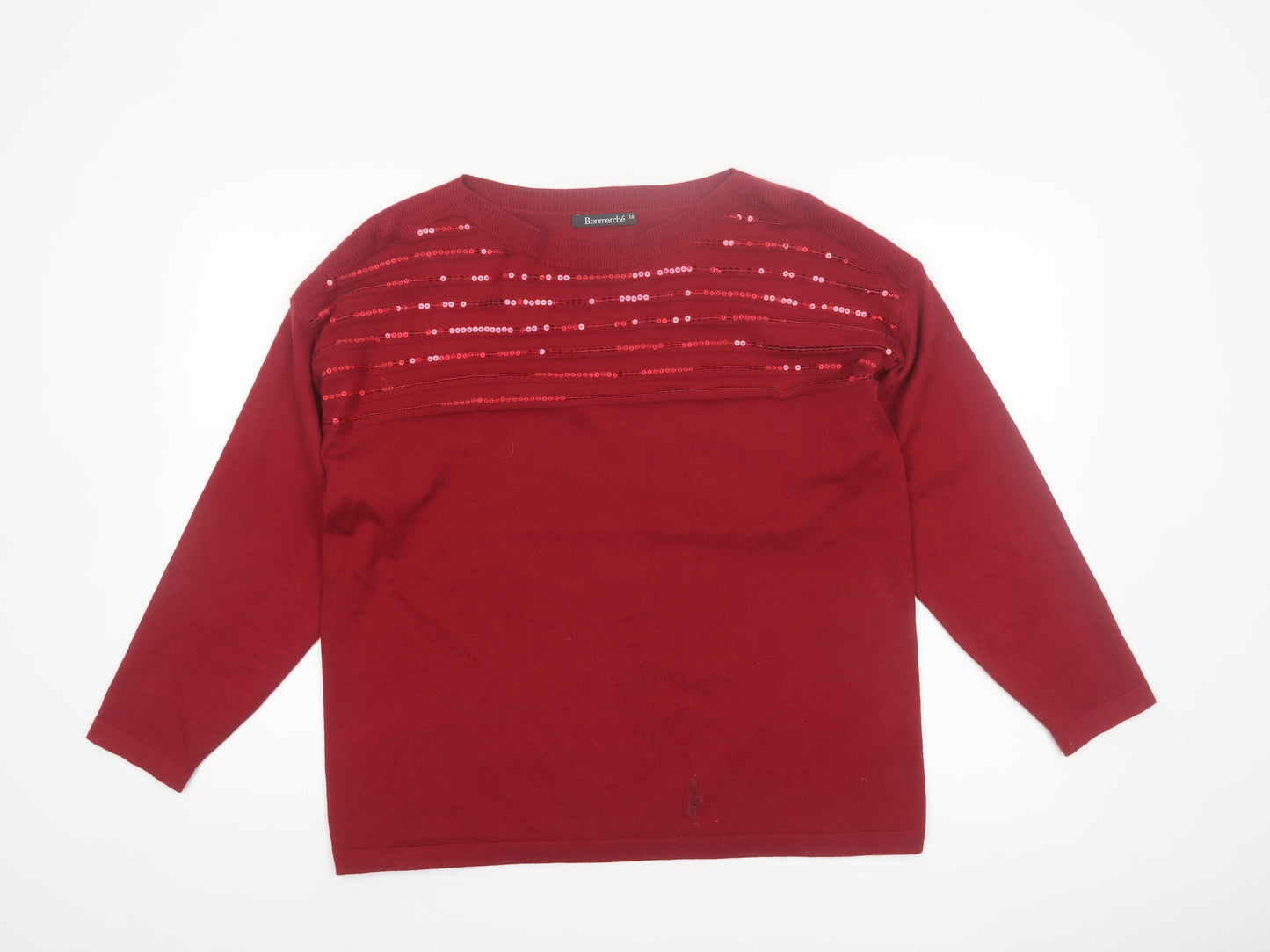 Bonmarché Women's Red Sequin Pullover Jumper Size 16