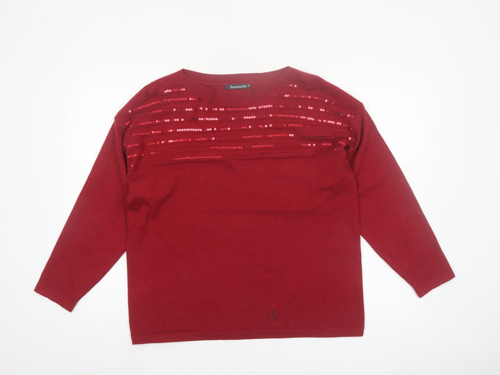 Bonmarché Women's Red Sequin Pullover Jumper Size 16