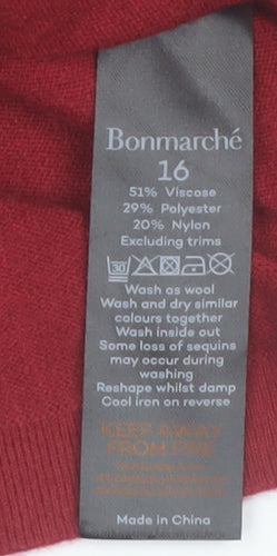 Bonmarché Women's Red Sequin Pullover Jumper Size 16