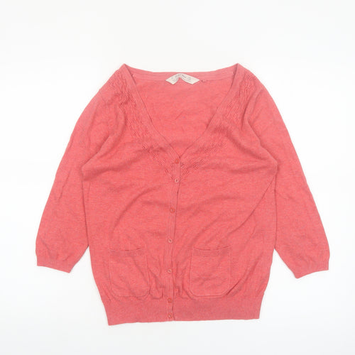 Fat Face Womens Pink Cotton Silk Blend V-Neck Cardigan Size 10