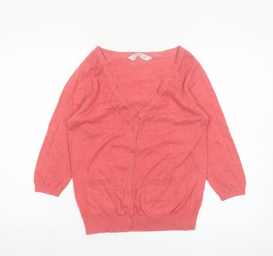 Fat Face Womens Pink Cotton Silk Blend V-Neck Cardigan Size 10