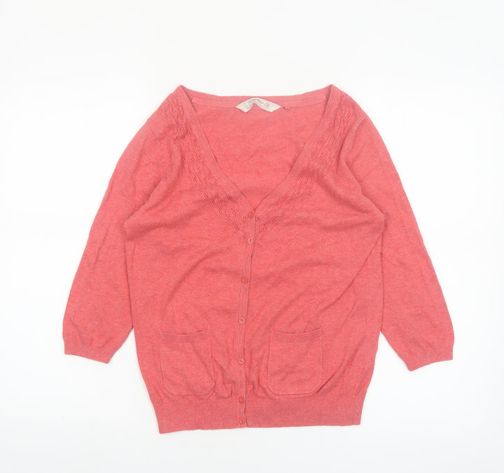 Fat Face Womens Pink Cotton Silk Blend V-Neck Cardigan Size 10
