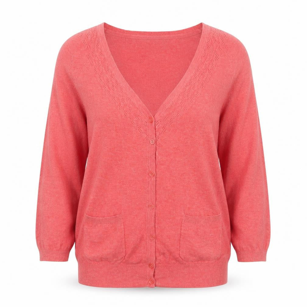 Fat Face Womens Pink Cotton Silk Blend V-Neck Cardigan Size 10
