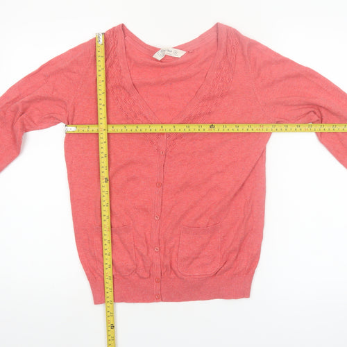 Fat Face Womens Pink Cotton Silk Blend V-Neck Cardigan Size 10