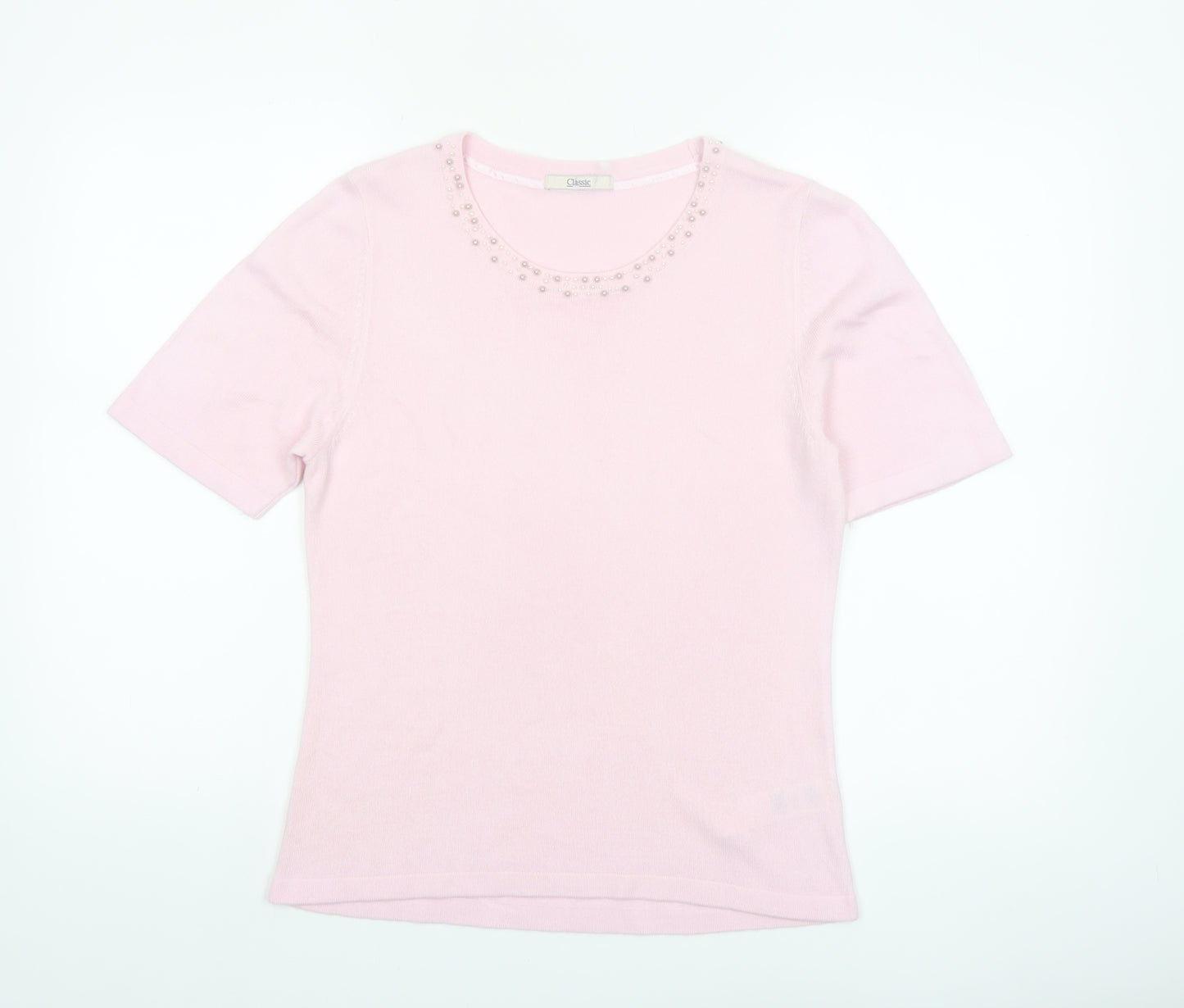 Marks and Spencer Womens Dusted Pink Acrylic Short Sleeve Jumper UK 12
