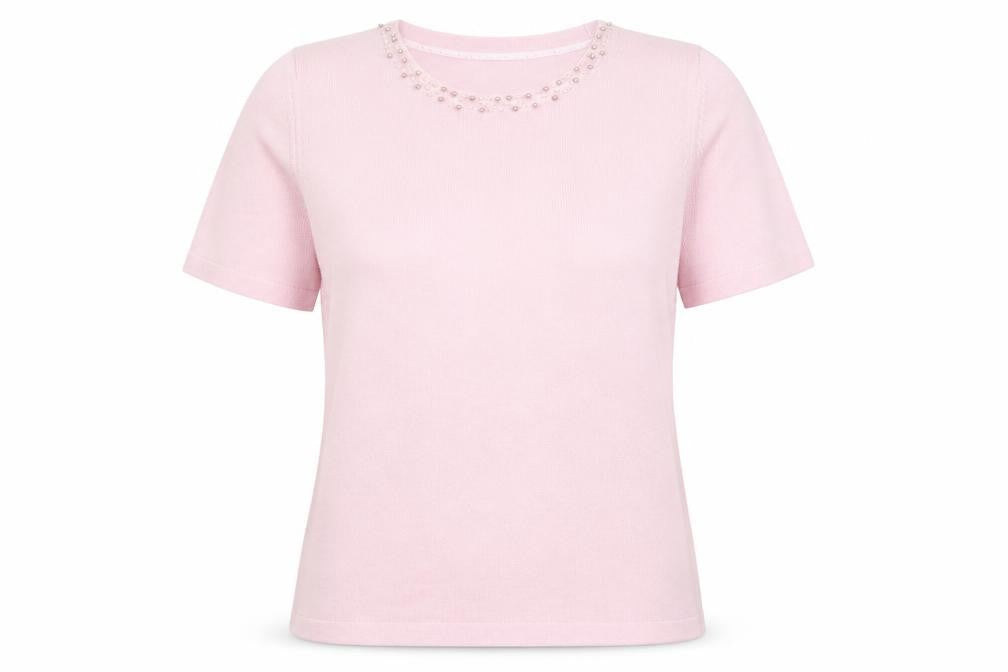 Marks and Spencer Womens Dusted Pink Acrylic Short Sleeve Jumper UK 12