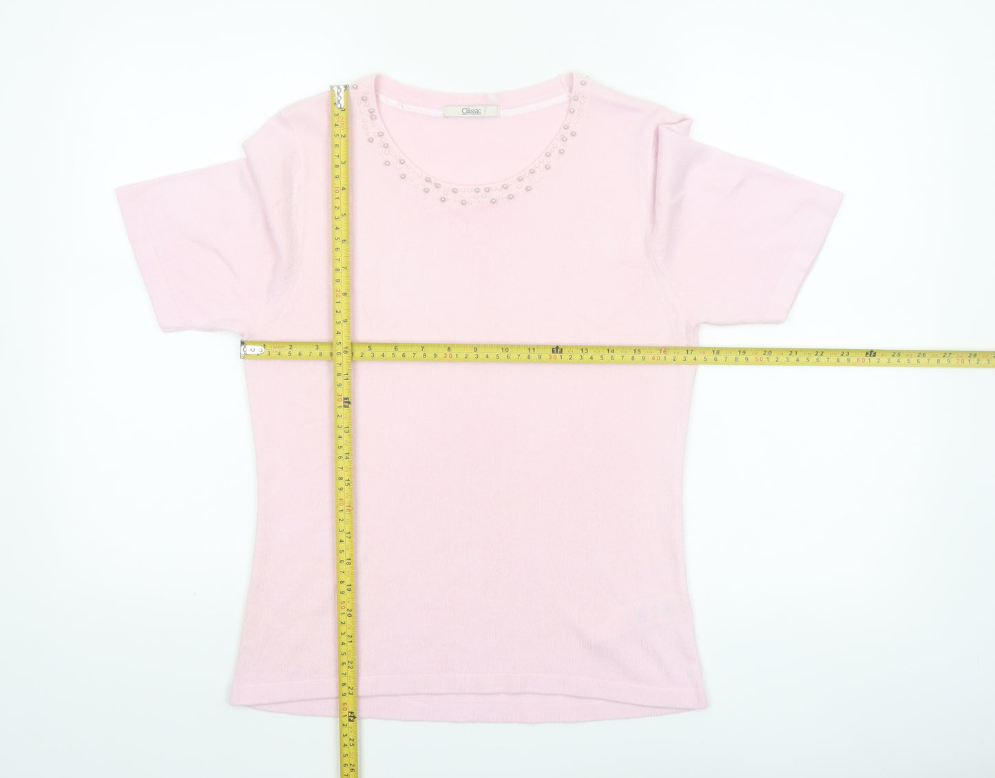 Marks and Spencer Womens Dusted Pink Acrylic Short Sleeve Jumper UK 12