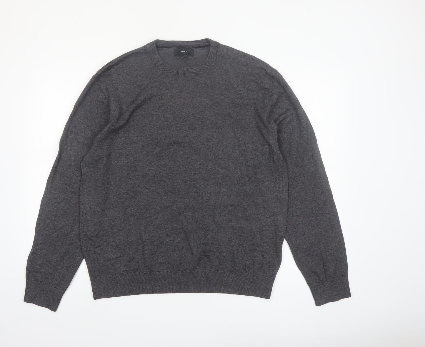 NEXT Men's Grey Cotton Blend Crew Neck Jumper L Regular Fit